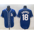 Los Angeles Dodgers #18 Yoshinobu Yamamoto Blue Puhics Cool Base Stitched Jersey