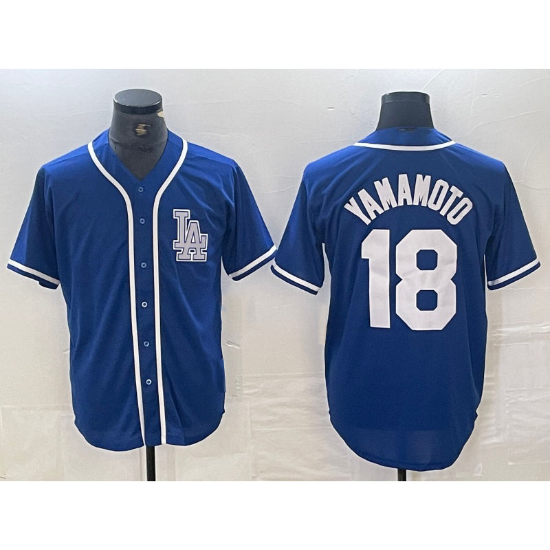 Los Angeles Dodgers #18 Yoshinobu Yamamoto Blue Puhics Cool Base Stitched Jersey