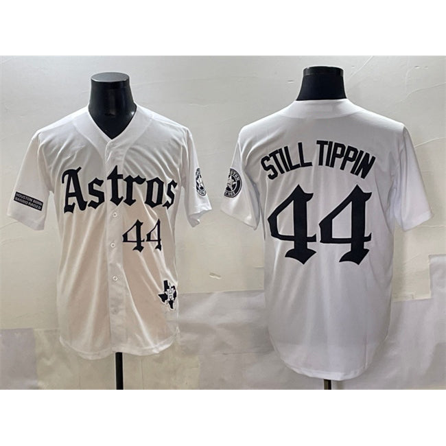 Houston Astros #44 Still Tippin White Puhics Gothic 'Houston Born Barrio Raised' Limited Stitched Jersey
