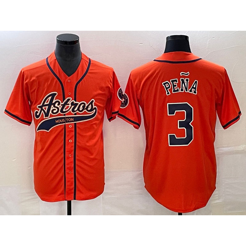 Houston Astros #3 Jeremy Pena Orange With Puhics Patch Cool Base Stitched Jersey