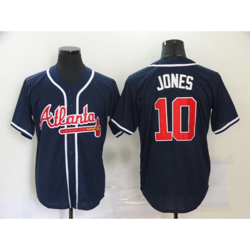 Atlanta Braves #10 Chipper Jones Navy Blue Puhics Stitched Cool Base Jersey