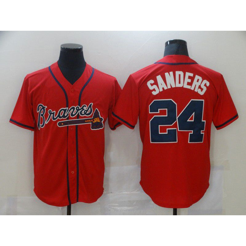 Atlanta Braves #24 Deion Sanders Red Puhics Game Jerseys