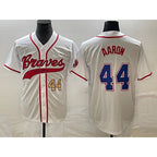 Atlanta Braves #44 Hank Aaron Number White Puhics Cool Base With Patch Stitched Jersey
