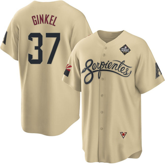 Arizona Diamondbacks #37 Kevin Ginkel Gold Puhics 2023 World Series City Connect Cool Base Stitched Jersey