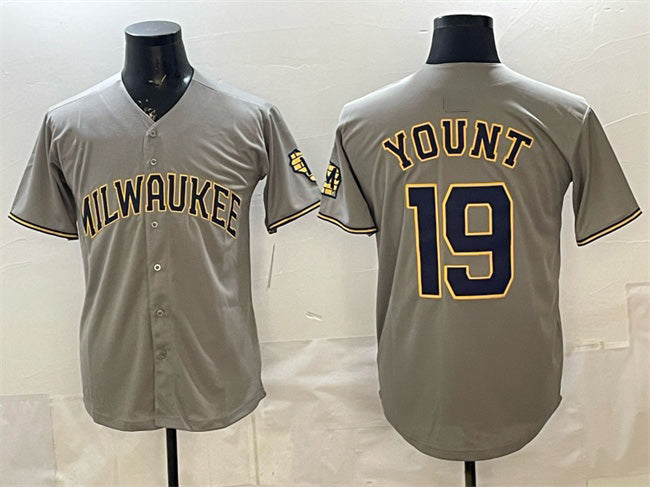 Milwaukee Brewers #19 Robin Yount Grey Puhics Home Limited Stitched Jersey
