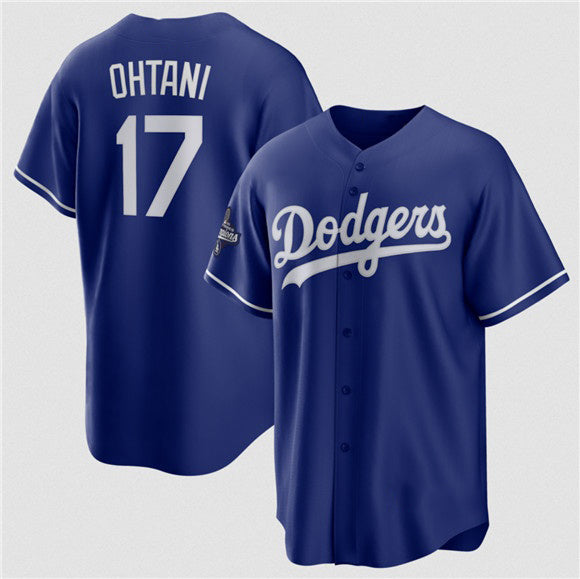 Los Angeles Dodgers #17 Shohei Ohtani Blue Puhics 2025 World Series Champions Stitched Jersey