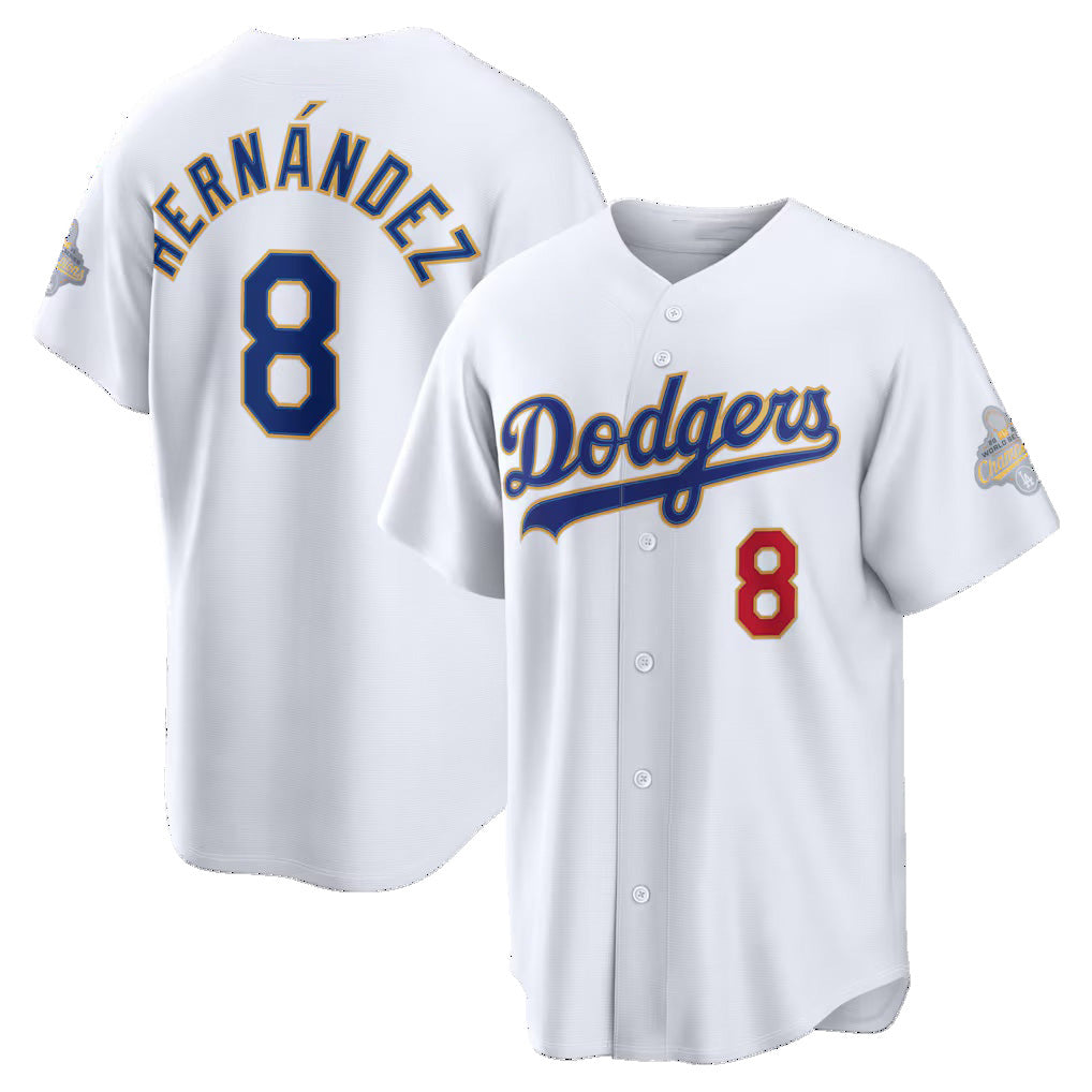 Los Angeles Dodgers #8 Enrique Hern¨¢ndez White Puhics 2026 Gold Collection Stadium Jersey