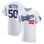 Los Angeles Dodgers #50 Mookie Betts White Puhics Home Authentic Sponsor Patch Jersey