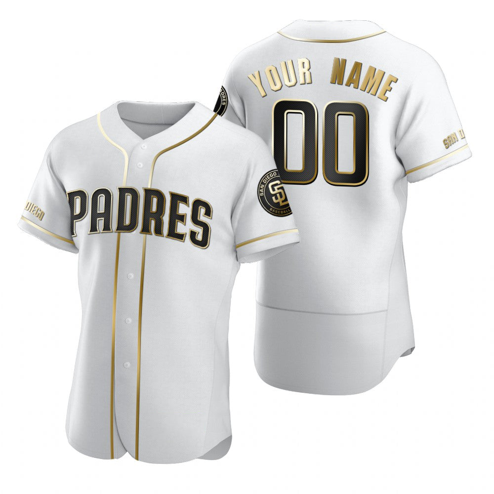 Custom San Diego Padres White Puhics Stitched Flex Base Golden Edition Jersey