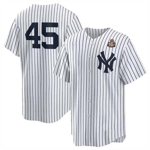 New York Yankees #45 Gerrit Cole White Puhics 2024 World Series Cool Base Stitched Jersey