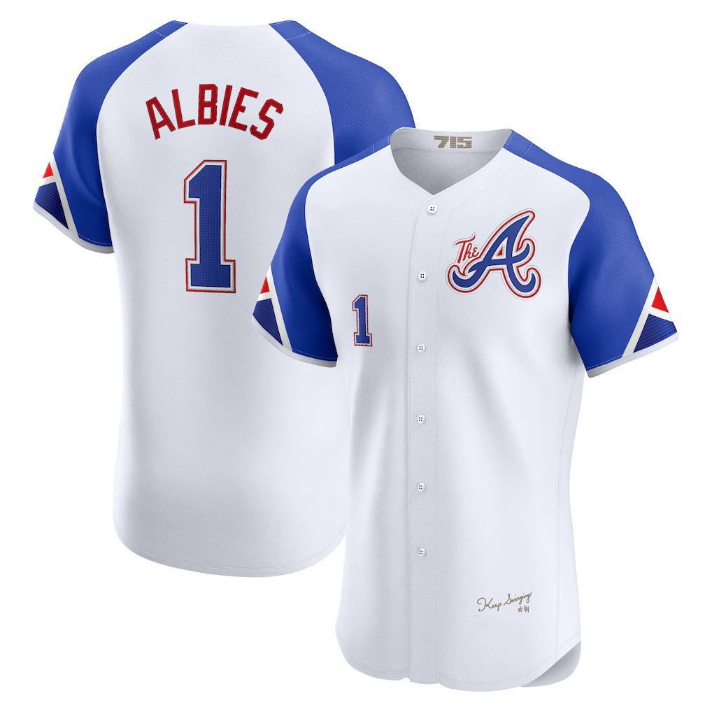 Atlanta Braves #1 Ozzie Albies White Puhics City Connect Elite Player Jersey