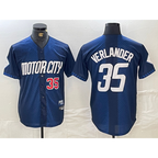 Detroit Tigers #35 Justin Verlander Number Navy Puhics 2024 City Connect Cool Base Limited Stitched Jersey
