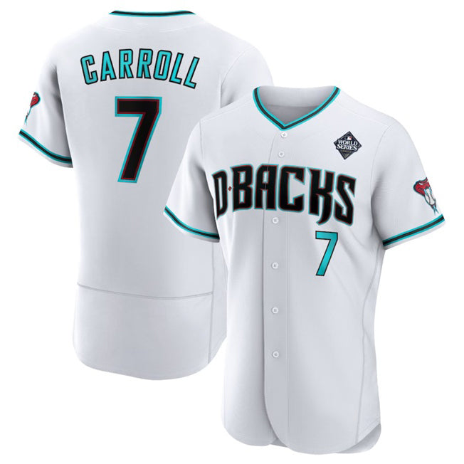 Arizona Diamondbacks #7 Corbin Carroll White Puhics 2023 World Series Flex Base Stitched Jersey