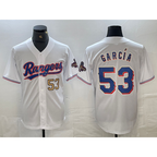 Texas Rangers #53 Adolis Garcia Number White Puhics 2023 World Series Champions Cool Base Jerseys