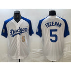Los Angeles Dodgers #5 Freddie Freeman Number White Blue Puhics Fashion Stitched Cool Base Limited Jersey 3