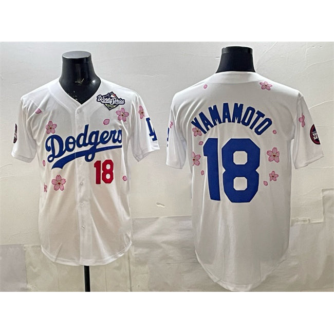 Los Angeles Dodgers #18 Yoshinobu Yamamoto White Puhics 2025 World Series Patch Tokyo Series Limited Stitched Jersey