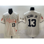 Atlanta Braves #13 Ronald Acu?a Jr. Cream Puhics 2024 Atliens & Peach With Outkast Patch Vapor Limited Stitched Jersey