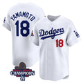 Los Angeles Dodgers #18 Yoshinobu Yamamoto White Puhics 2024 World Series Champions Home Limited Stitched Jersey