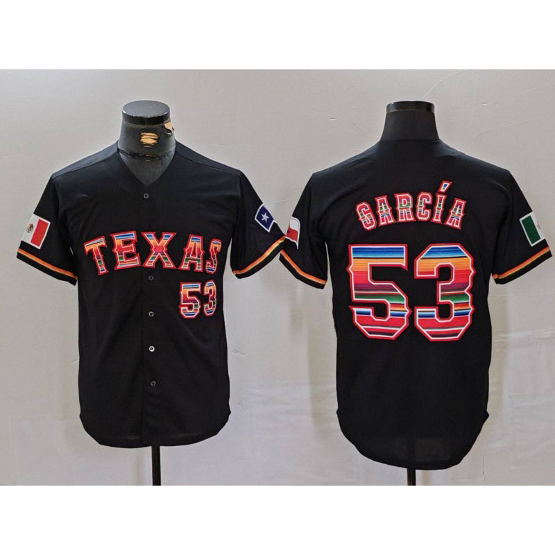 Texas Rangers #53 Adolis Garcia Black Puhics Rainbow Mexico Cool Base Stitched Jersey