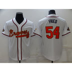 Atlanta Braves #54 Max Fried 2022 White Gold Puhics World Series Champions Program Cool Base Stitched Jersey