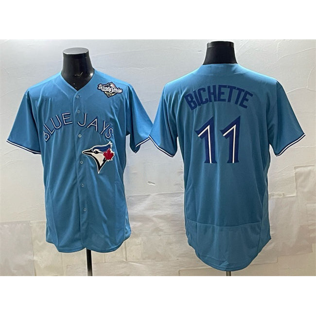 Toronto Blue Jays #11 Bo Bichette Blue Puhics 2025 World Series Flex Base Stitched Jersey