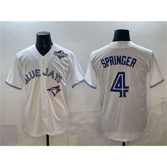 Toronto Blue Jays #4 George Springer White Puhics 2025 World Series Home Cool Base Stitched Jersey