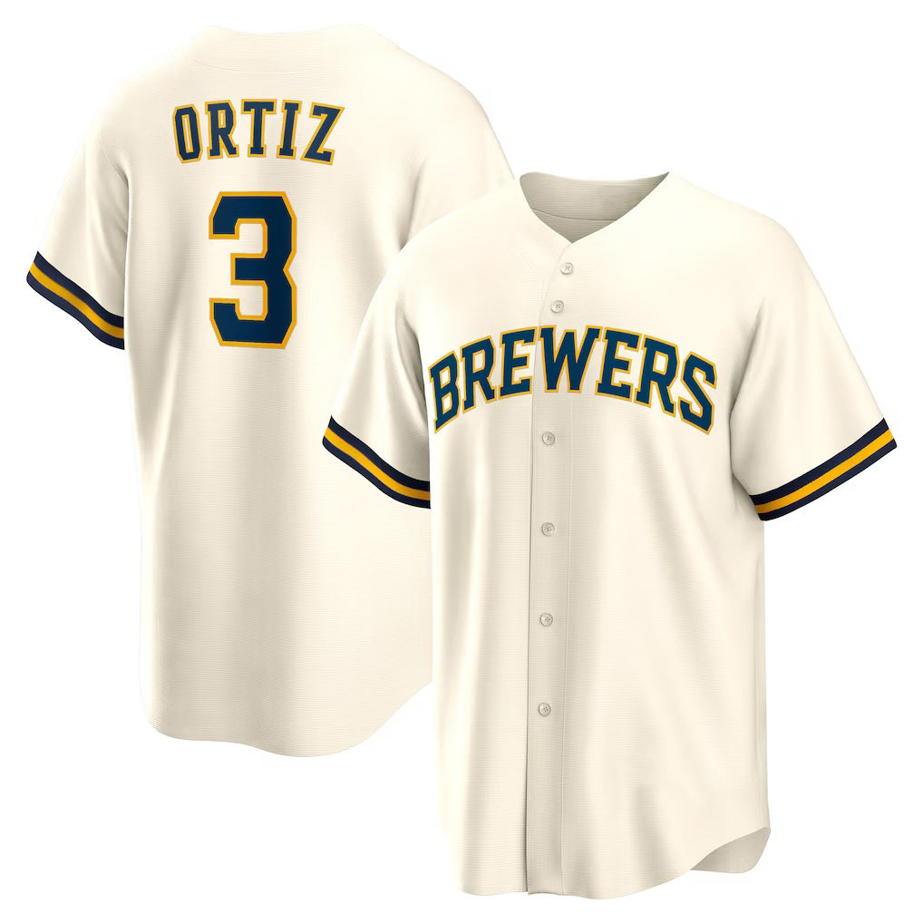 Milwaukee Brewers #3 Joey Ortiz White Puhics Home Replica Jersey