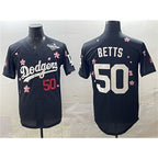 Los Angeles Dodgers #50 Mookie Betts Black Puhics 2025 World Series Patch Tokyo Series Limited Stitched Jersey