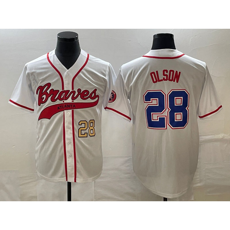 Atlanta Braves #28 Matt Olson Number White Puhics Cool Base With Patch Stitched Jersey