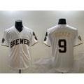 Milwaukee Brewers #9 Bob Uecker White Gold Puhics With Home Patch Limited Stitched Jersey