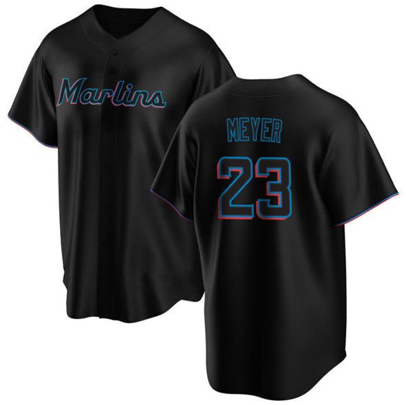Miami Marlins #23 Max Meyer Black Puhics Cool Base Stitched Jersey