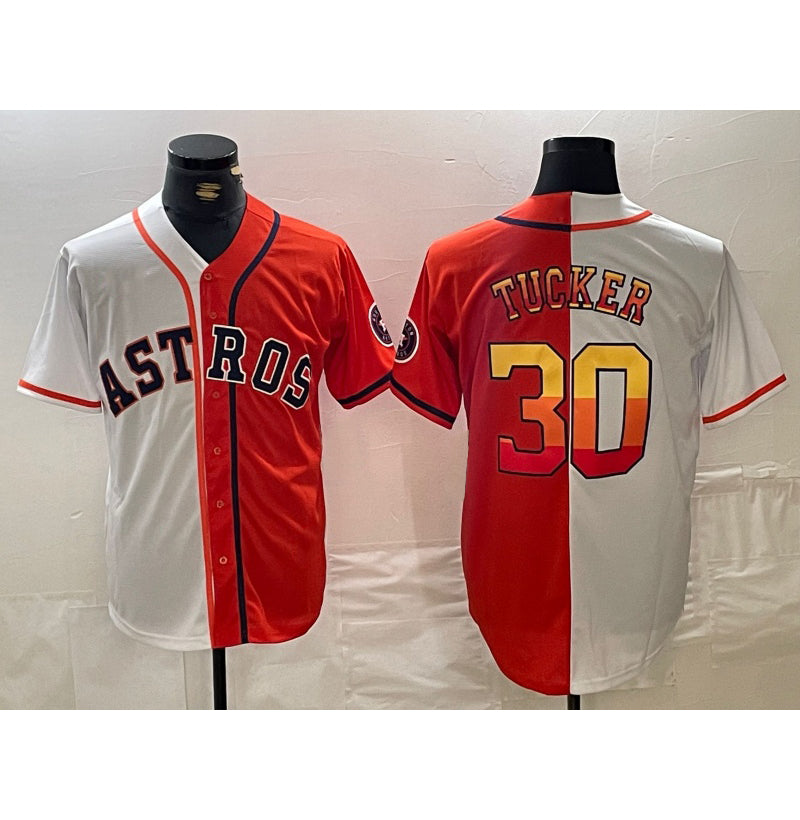 Houston Astros #30 Kyle Tucker White Orange Puhics Split Stitched Jersey 2
