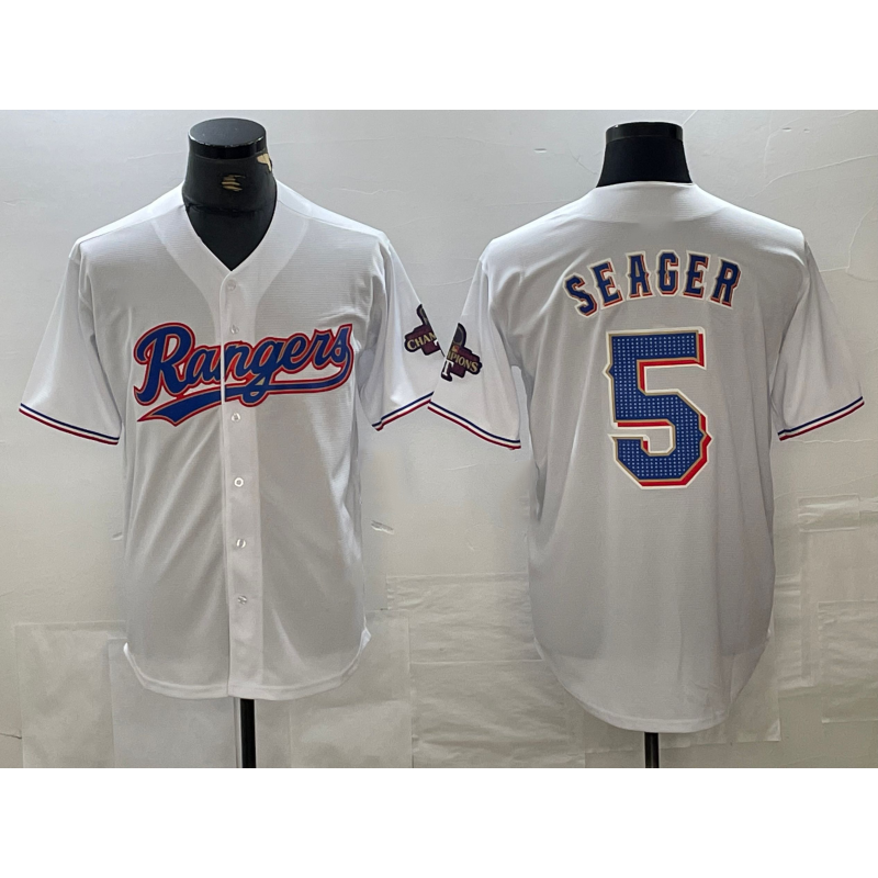 Texas Rangers #5 Corey Seager White Puhics 2023 World Series Champions Cool Base Jersey