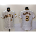 San Diego Padres #3 Jackson Merrill White Puhics With PS Patch Stitched Flex Base Jerseys