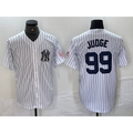New York Yankees #99 Aaron Judge Name White Puhics With Patch 2024 Cool Base Stitched Jersey