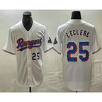 Texas Rangers #25 Jose Leclerc Number White Puhics 2024 Gold Collection Limited Cool Base Jerseys