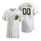 Custom Chicago Cubs White Puhics Stitched Flex Base Golden Edition Jersey