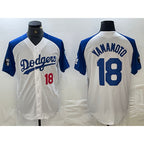 Los Angeles Dodgers #18 Yoshinobu Yamamoto Number White Blue Puhics Fashion Stitched Cool Base Limited Jersey