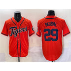Detroit Tigers #29 Tarik Skubal Orange Puhics With Patch Cool Base Stitched Jersey
