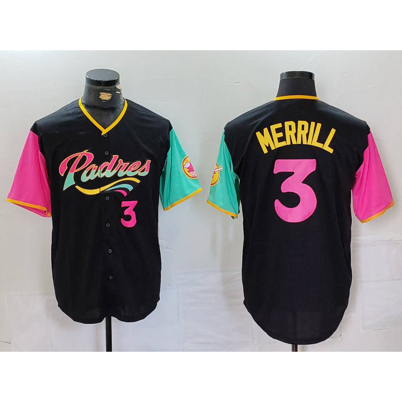 San Diego Padres #3 Jackson Merrill Black Puhics Player Number Fashion Jersey