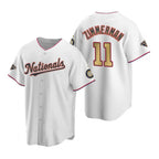 Washington Nationals #11 Ryan Zimmerman White Gold Puhics 2019 World Series Champions Stitched Cool Base Jersey
