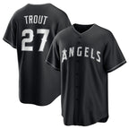 Los Angeles Angels #27 Mike Trout Black Puhics Lights Out Limited Stitched Jersey