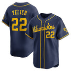 Milwaukee Brewers #22 Christian Yelich Navy Puhics Alternate Limited Jersey