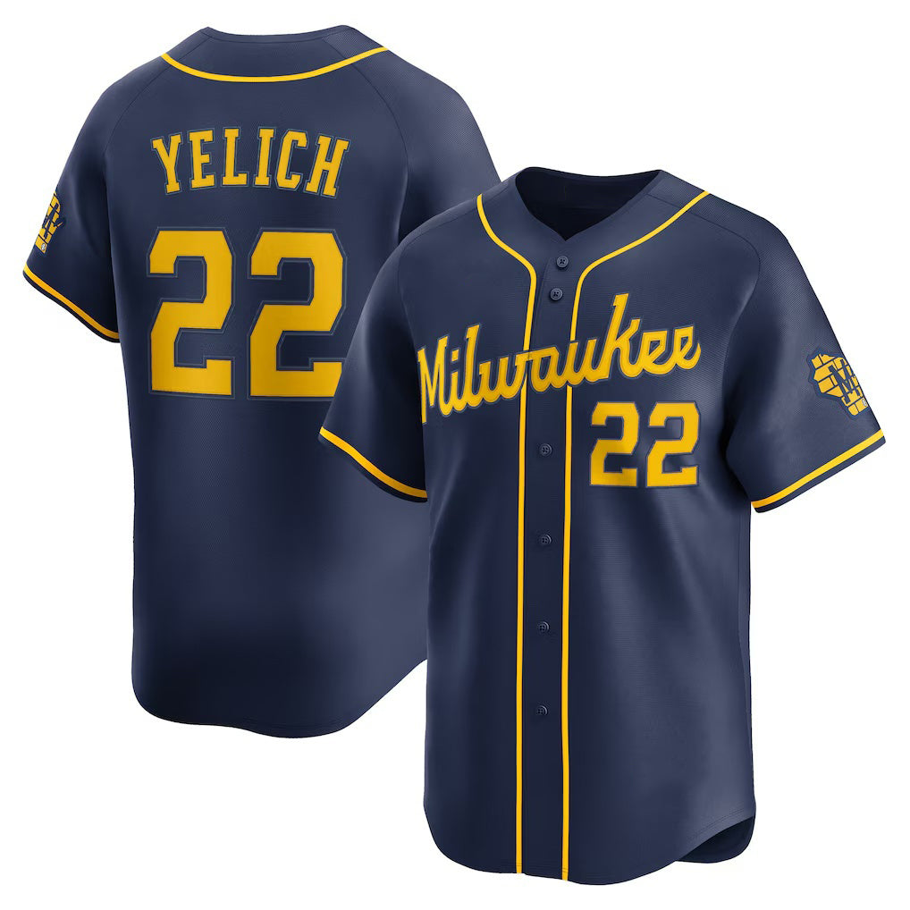 Milwaukee Brewers #22 Christian Yelich Navy Puhics Alternate Limited Jersey