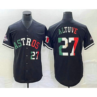 Houston Astros #27 Jose Altuve Number Mexico Black Puhics Cool Base Stitched Jersey