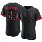 Cincinnati Reds #55 Brandon Williamson Black Puhics 2023 City Connect Cool Base Stitched Jersey