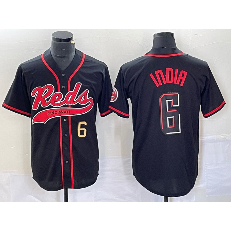 Cincinnati Reds #6 Jonathan India Number Black Puhics 2023 City Connect With Patch Stitched Jersey