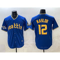Seattle Mariners #12 Josh Naylor Royal Puhics With 2025 AL West Division Champions Patch Limited Stitched jersey