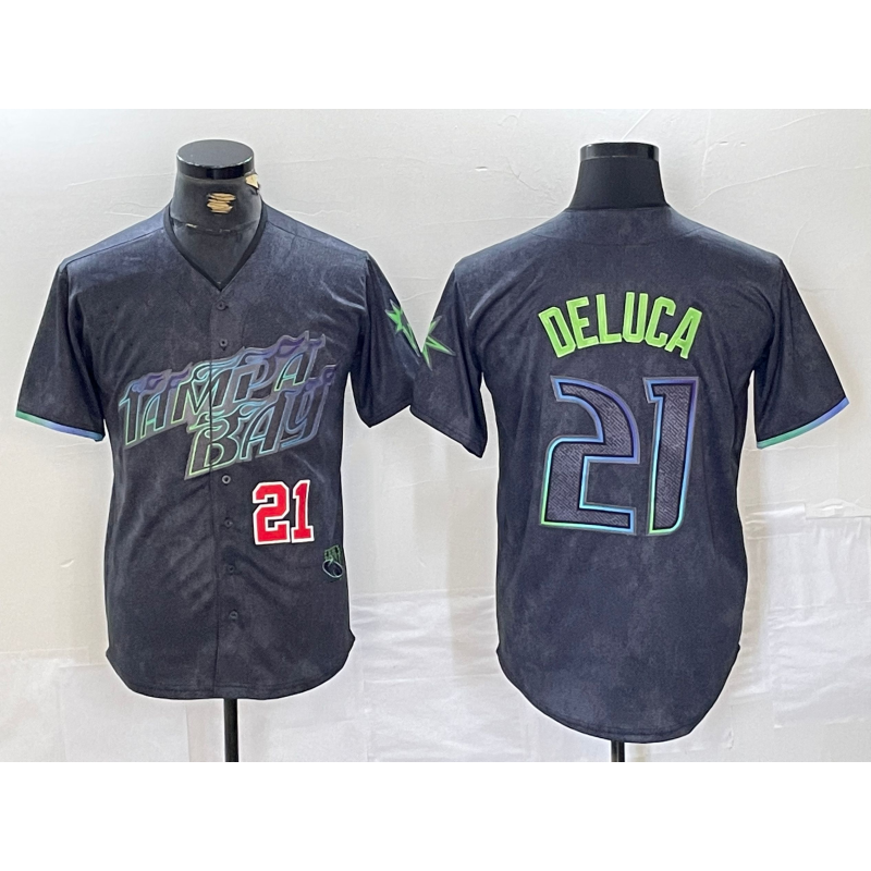 Tampa Bay Rays #21 Jonny DeLuca Number Charcoal Puhics 2024 City Connect Limited Stitched Jerseys 2