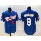 Los Angeles Dodgers #8 Enrique Hern¨¢ndez Royal Puhics With American Flag Patch Limited Stitched Jersey